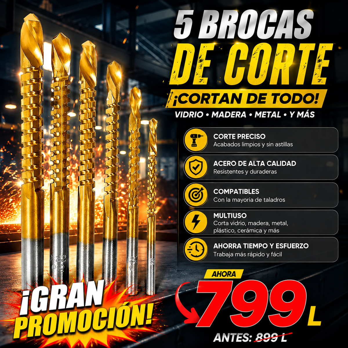 Brocas de metalurgia para taladrado (5 unidades)