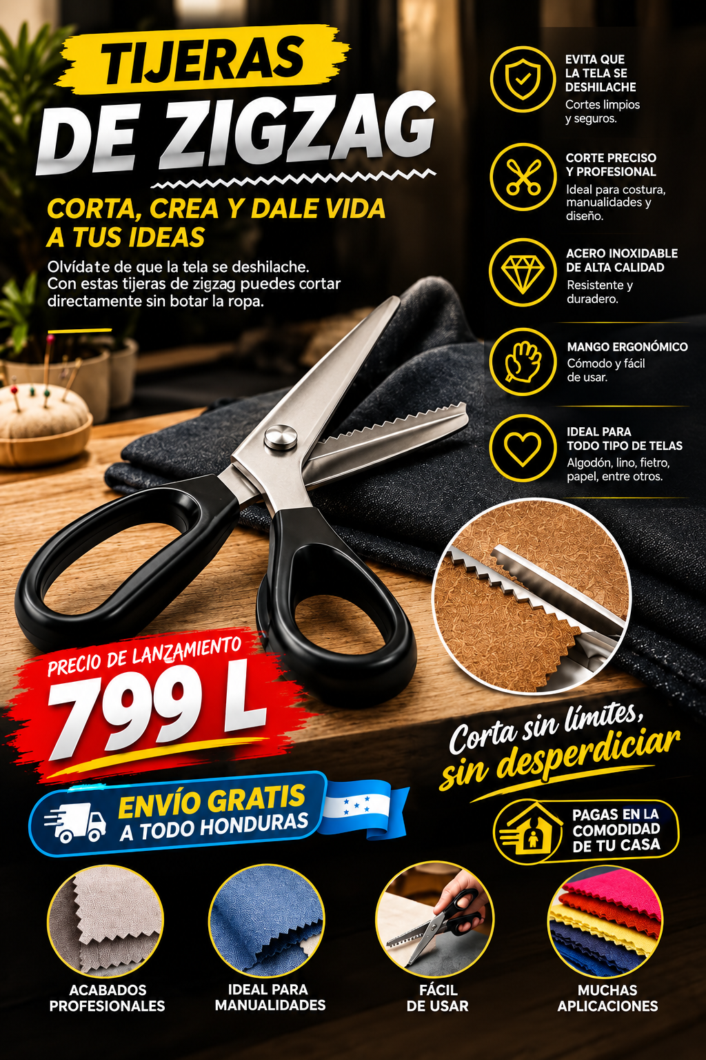 Tijeras de zigzag de acero inoxidable con hoja dentada