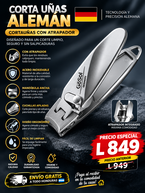 Cortaúñas con atrapador de acero inoxidable de precisión ALEMANA