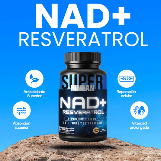NAD + Resveratrol - Cápsulas de Reparación Celular Antienvejecimiento y Energía Extra-SuperHuman™